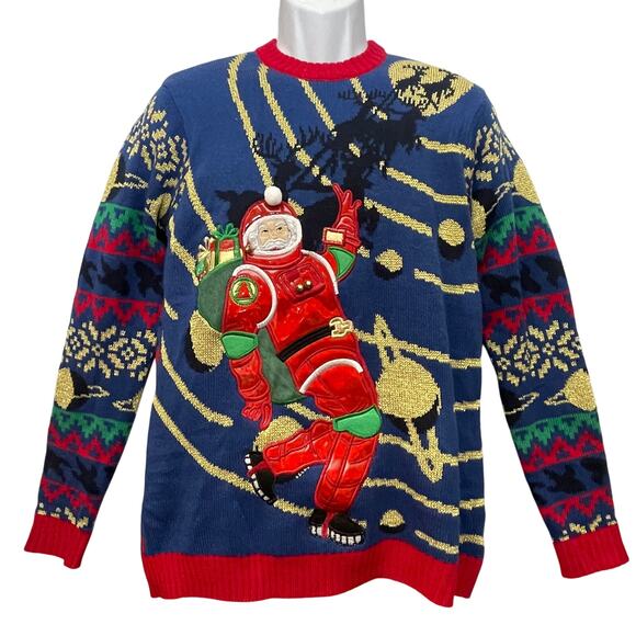 Celebrate Together Space Santa Claus Astronaut Ugly Christmas Sweater Small - Picture 1 of 5